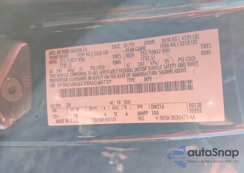 2013 Ford Escape Se из США, поврежденный, VIN 1FMCU0GX5DUC48727